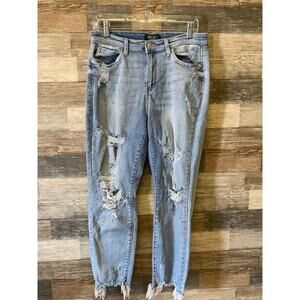 Judy Blue Women's Distressed Boyfriend Denim Jeans Size 9 Medium Wash Casual